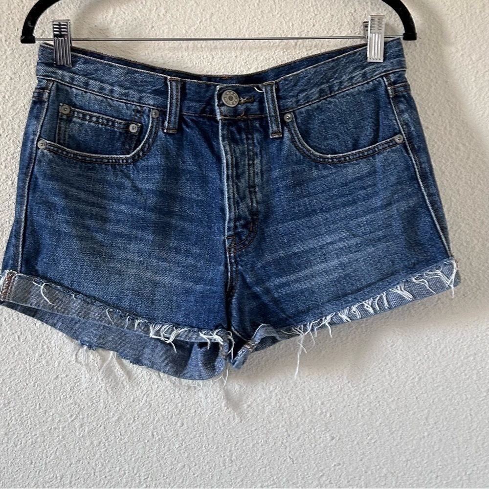 BDG Tom Girl Mid Rise Women Denim Short 27 Button Fly Blue Summer Festival